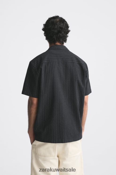 ملابس Zara قميص مخطط أسود رجال X42BR41001