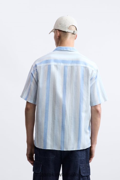 ملابس Zara قميص مخطط أزرق فاتح رجال X42BR41003