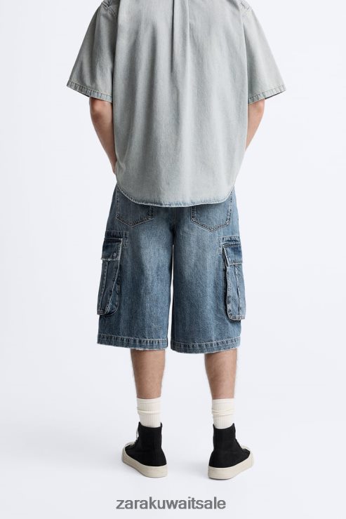 ملابس Zara شورت البضائع الفضفاض أزرق رجال X42BR41246