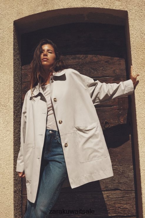 ملابس Zara خندق كبير الحجم مع جيوب رمل نحيف X42BR4131
