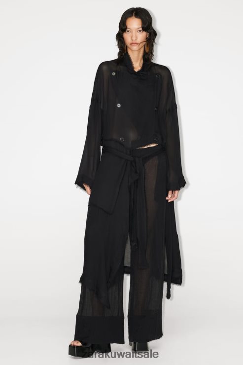 ملابس Zara معطف خندق متوتر أسود نحيف X42BR462