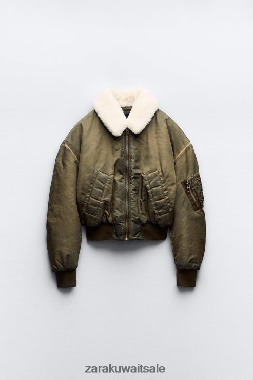ملابس Zara مفجر من النايلون ذو تأثير متعثر الكاكي نحيف X42BR49