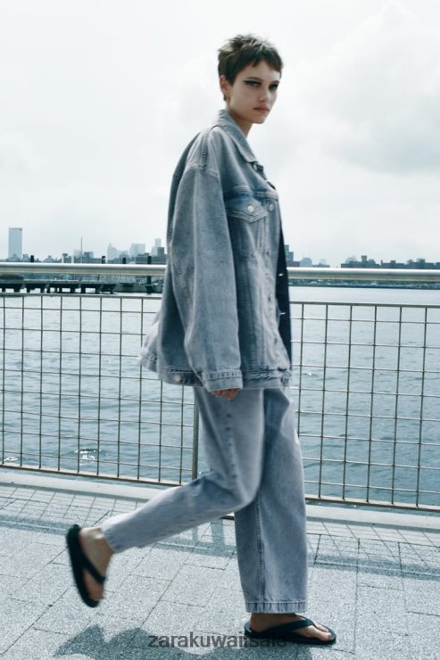 ملابس Zara zw سترة الدنيم كبيرة الحجم أزرق فاتح نحيف X42BR4138